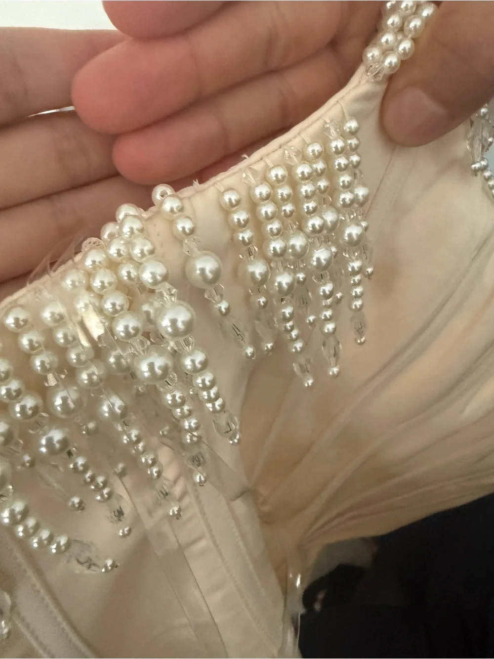 House of CB Ivory Strapless Pearl-Trim Midi Dress - Picture 6 of 7